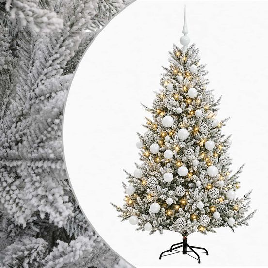 Sapin de noël artificiel avec boules 210 cm 300 led blanc chaud