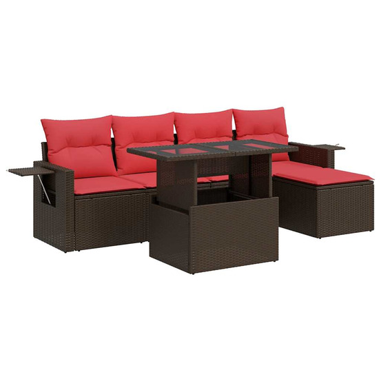 Salon de jardin avec coussins 6 pcs marron résine tressée acacia