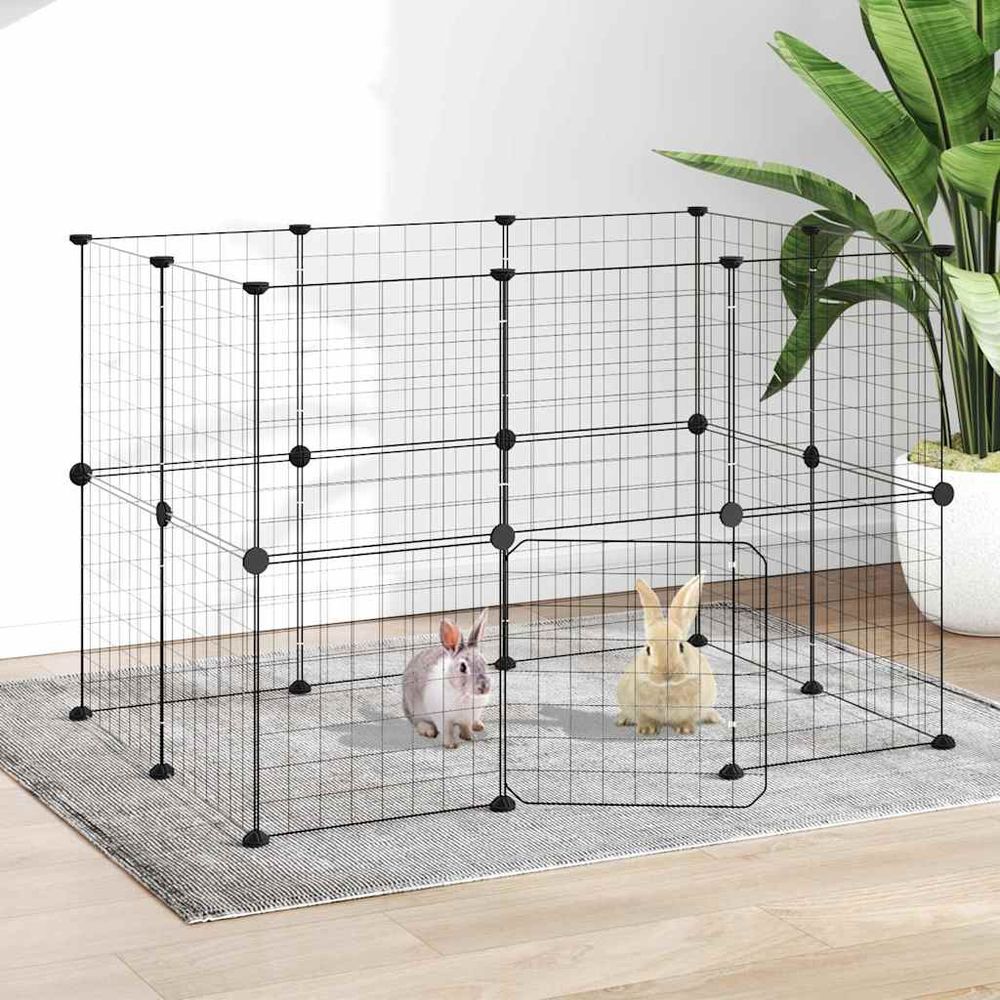 Grand parc à chiots 20 panneaux acier modulable avec porte noir