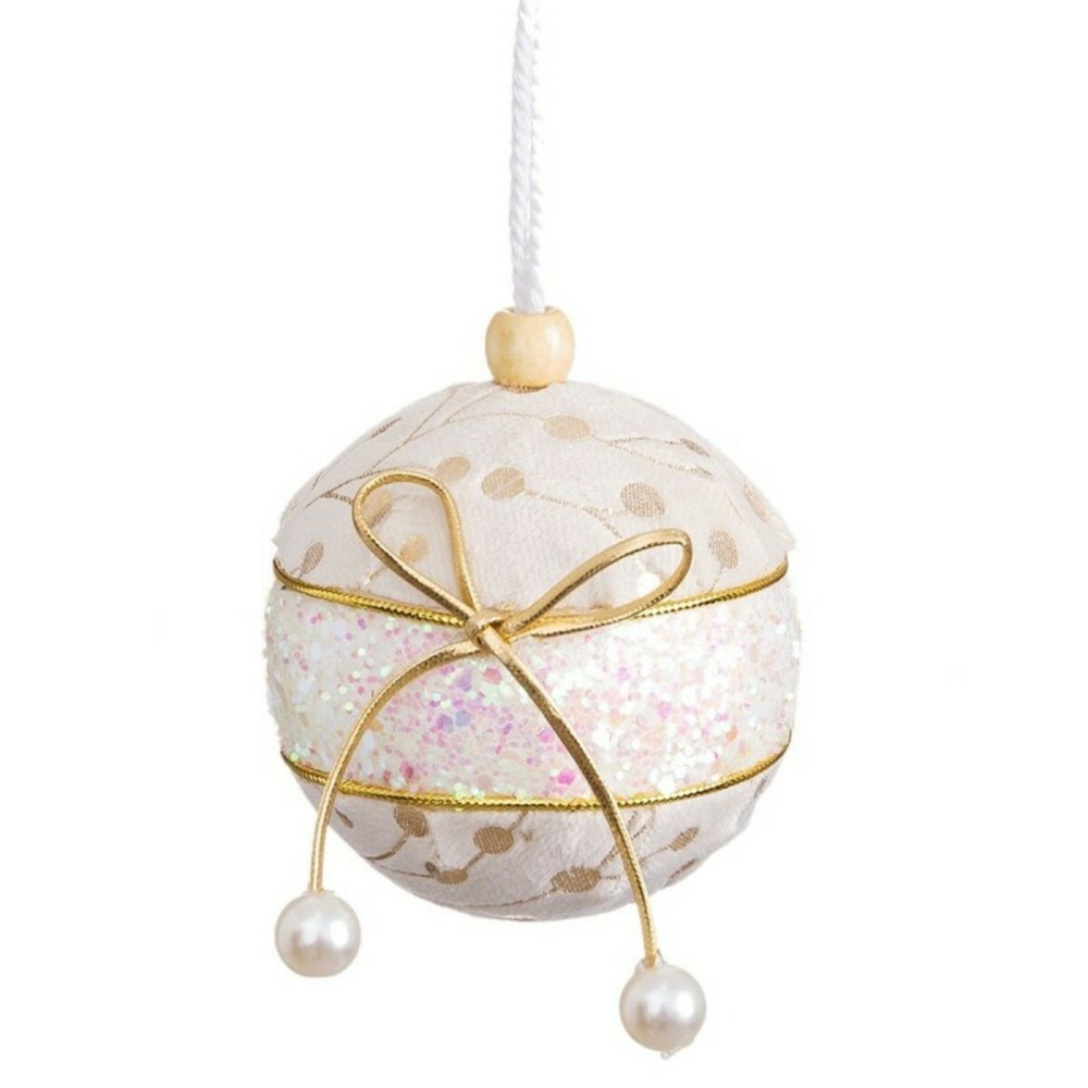 Boules de noël blanc doré polyfoam tissu lien 6 x 6 x 6 cm (6 unités)