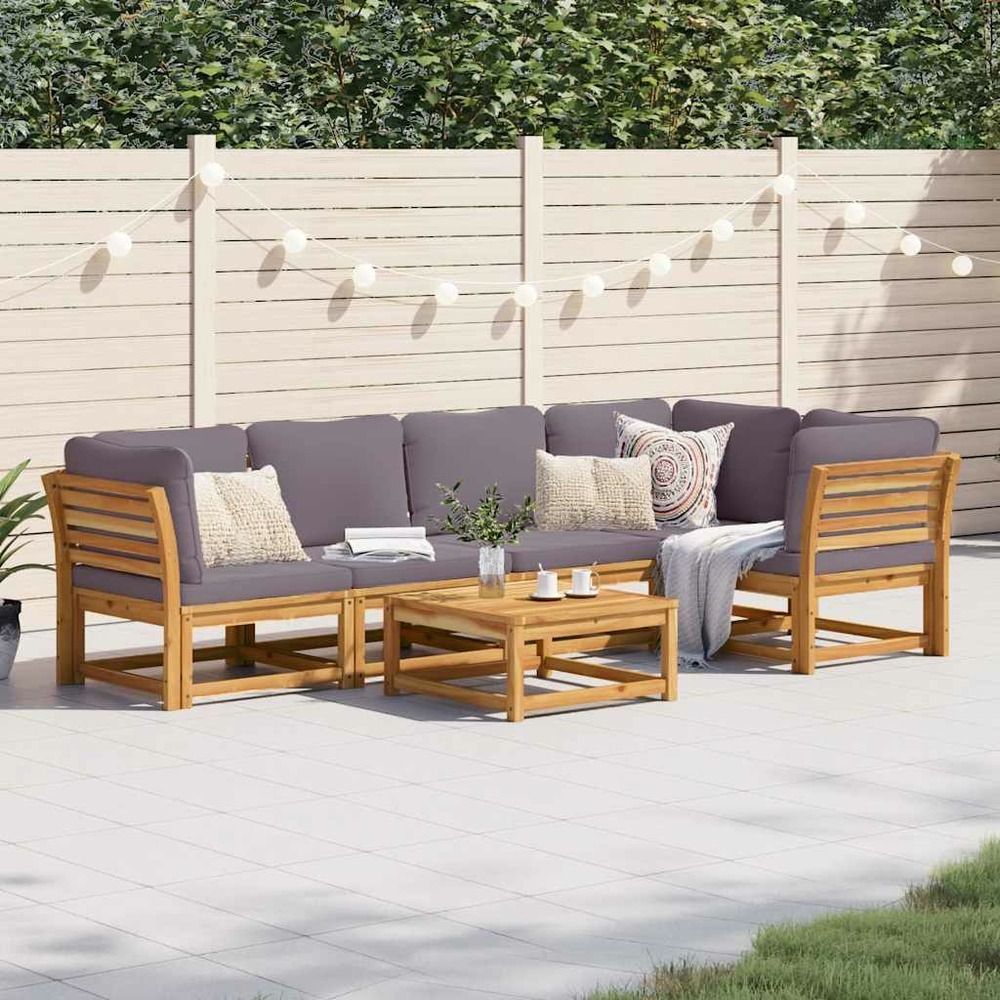 Salon de jardin 6 pcs avec coussins bois d'acacia solide