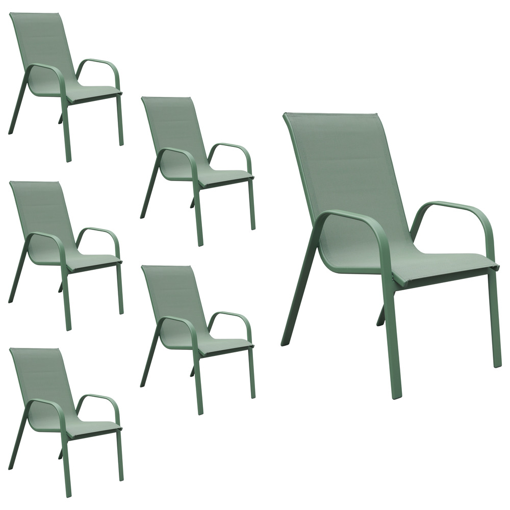 Lot de 6 chaises marbella en textilène vert sauge - aluminium vert sauge