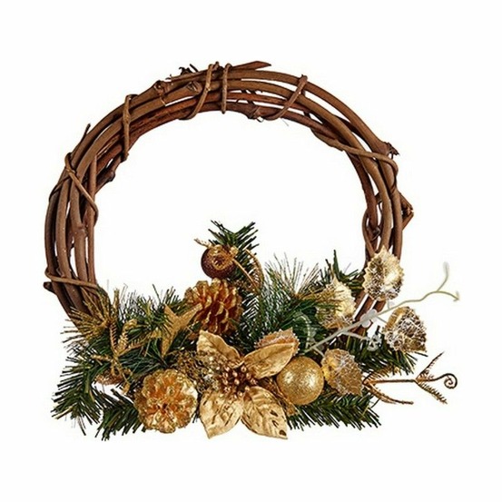 Couronne de noël 30,48 cm bois marron vert plastique