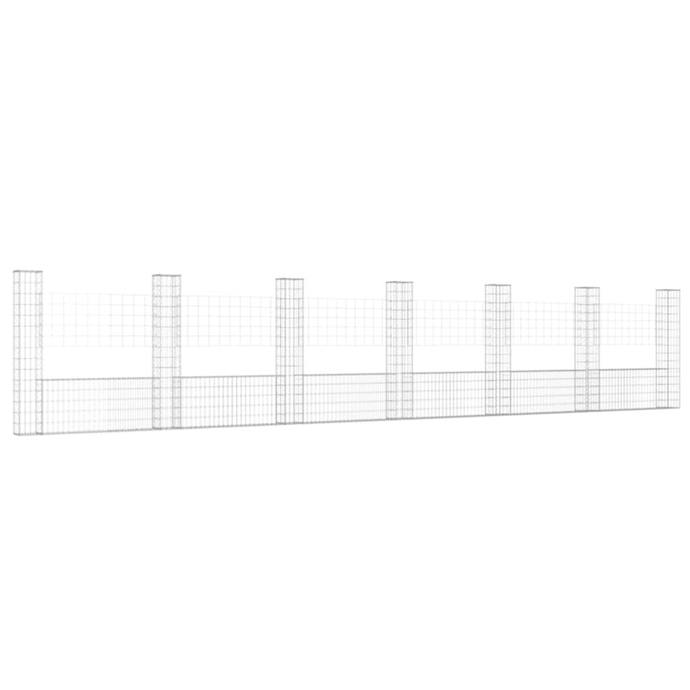 Panier de gabion en forme de u avec 7 poteaux fer 740x20x150 cm
