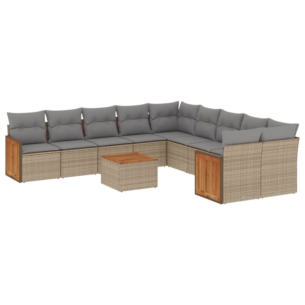 Salon de jardin 11 pcs avec coussins beige résine tressée