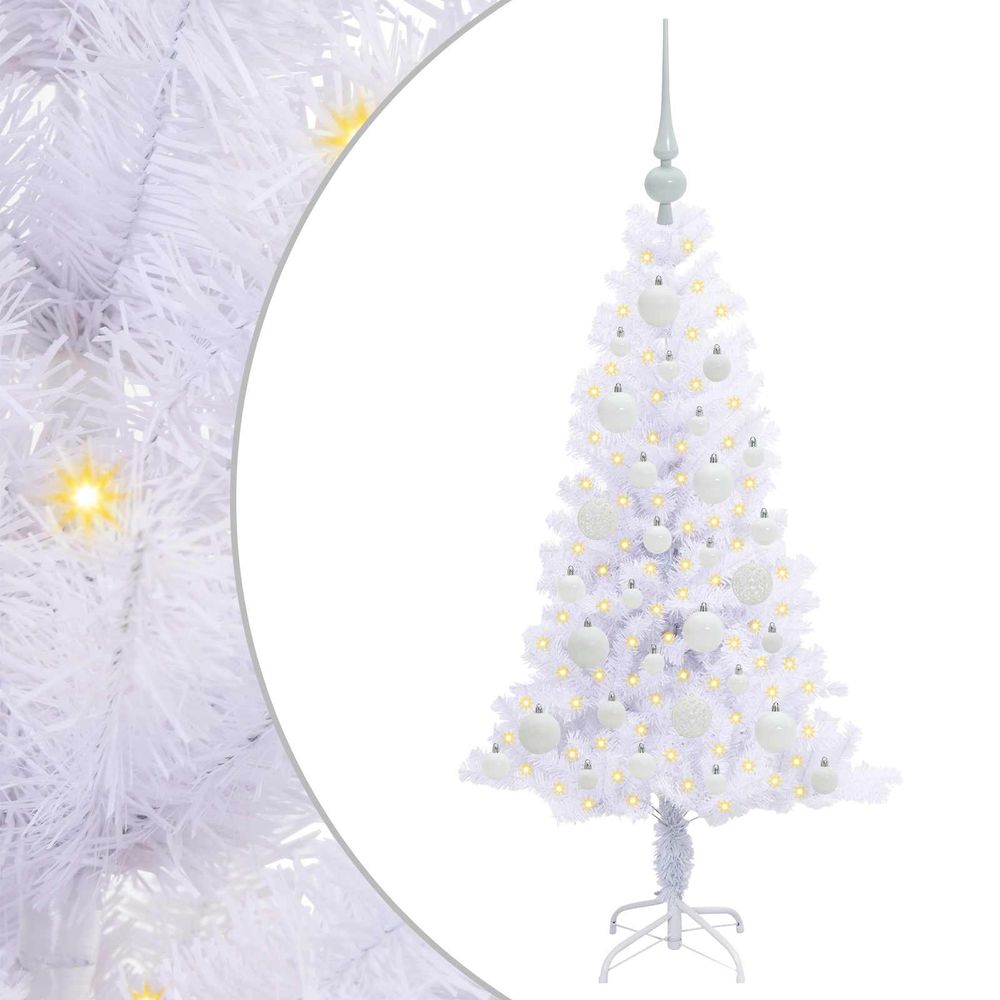 Sapin de noël artificiel avec 150 led blanc 120 cm pvc et acier