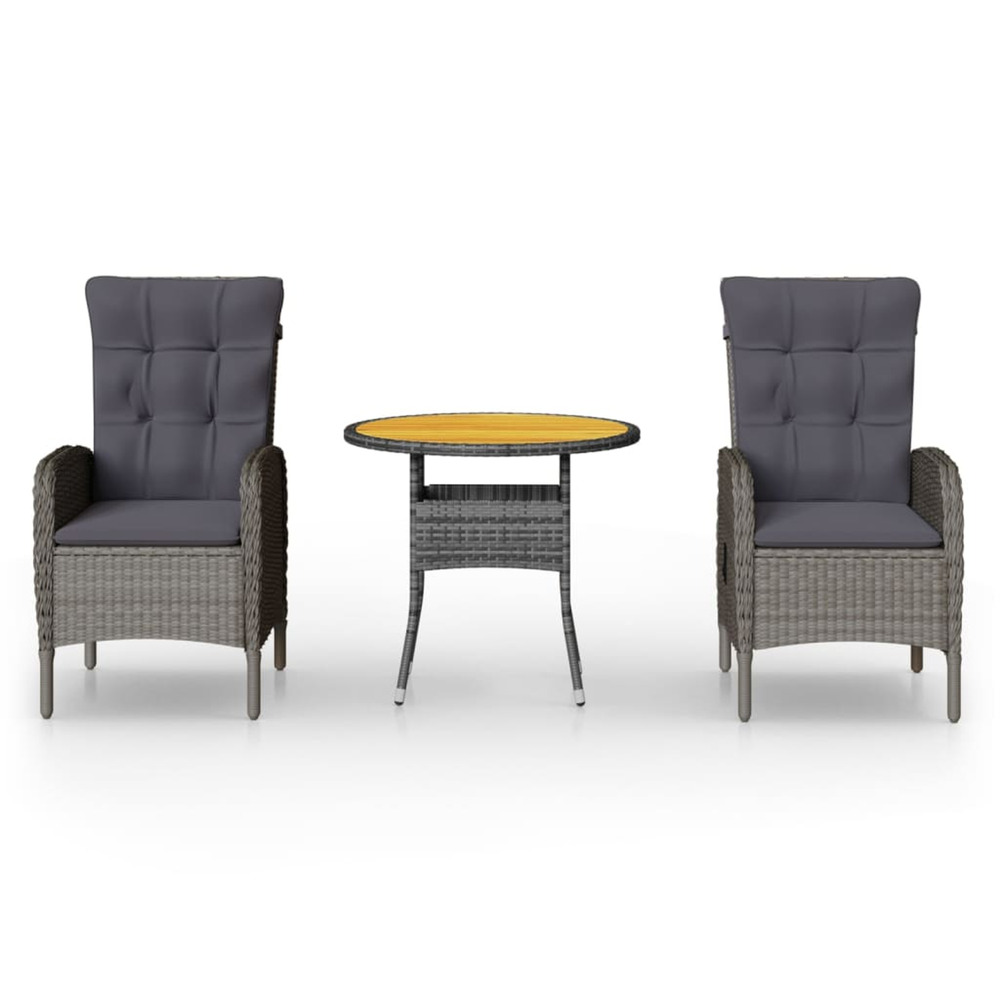 Ensemble de bistro de jardin 3 pcs résine tressée gris