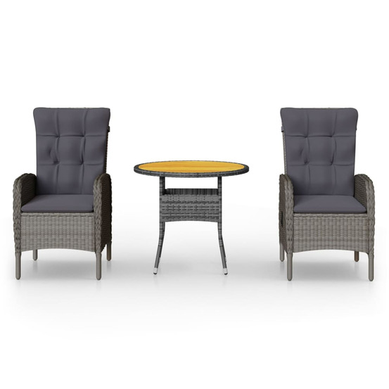 Ensemble de bistro de jardin 3 pcs résine tressée gris