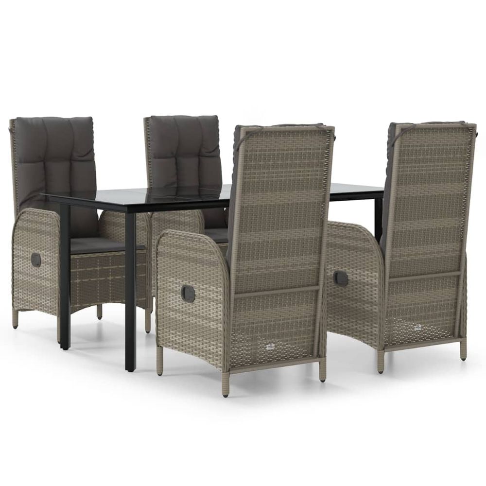 Ensemble à manger de jardin coussins 5 pcs noir et gris