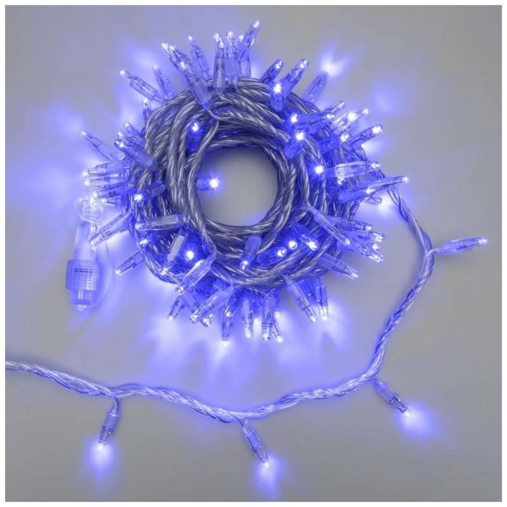 Guirlande lumineuse 10m extensible 96 led bleu 8 programmes cable transparent 24v lotti