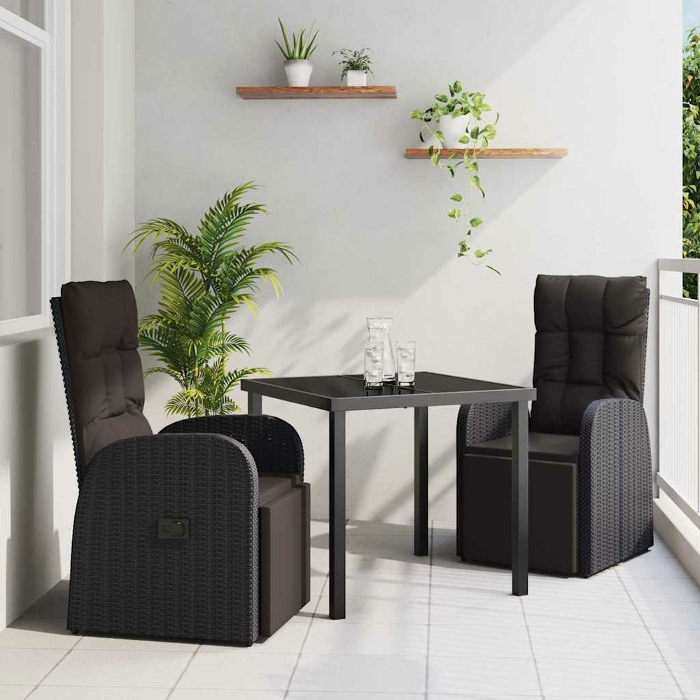 Ensemble de salle à manger pour jardin 3 pcs noir polyrotin