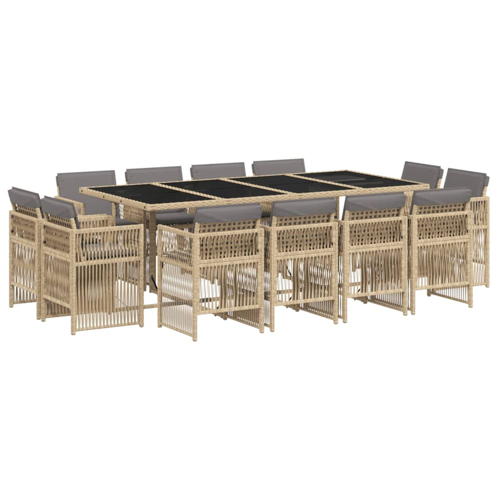 Ensemble à manger de jardin coussins 13 pcs mélange beige rotin