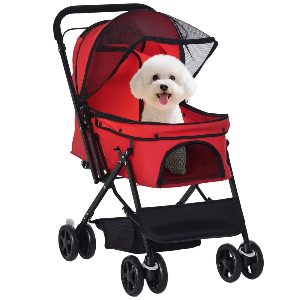 Poussette chien pliable acier tissu oxford guidon réversible fenêtre filet 76x52x95cm rouge - comfortxl outdoor living