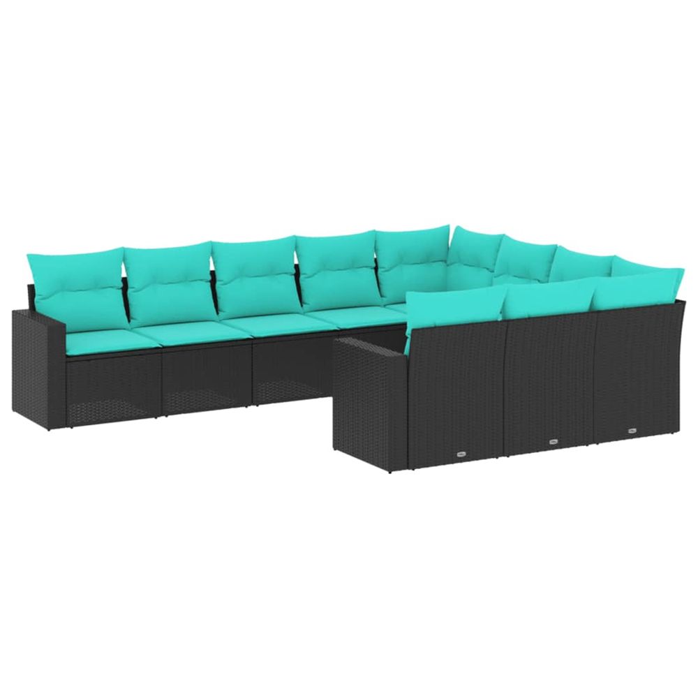Salon de jardin 10 pcs avec coussins noir résine tressée