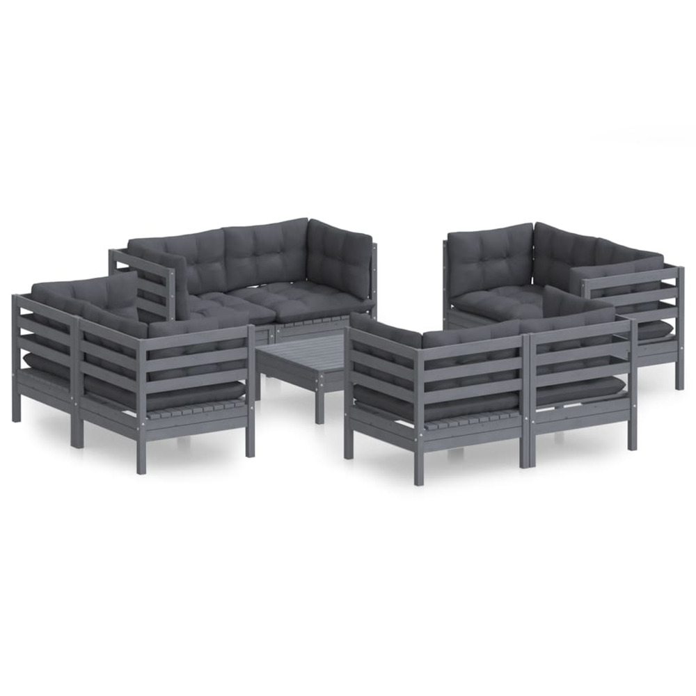 Salon de jardin 9 pcs avec coussins anthracite bois de pin