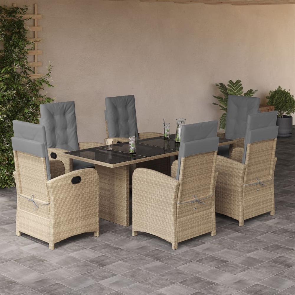 Ensemble à manger de jardin coussins 7 pcs mélange beige rotin