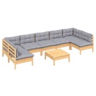 Salon de jardin meuble d'extérieur ensemble de mobilier 8 pièces avec coussins gris bois de pin massif