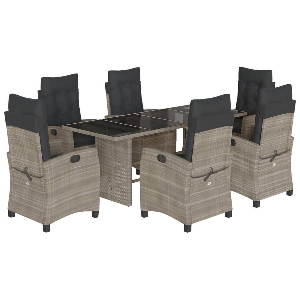 Ensemble à manger de jardin et coussins 7 pcs gris rotin