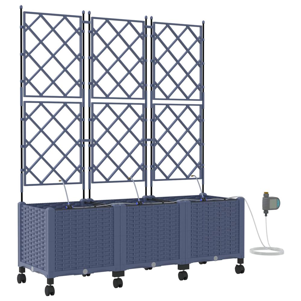 Porte-plante de jardin avec irrigation et roues 3 pc gris pp