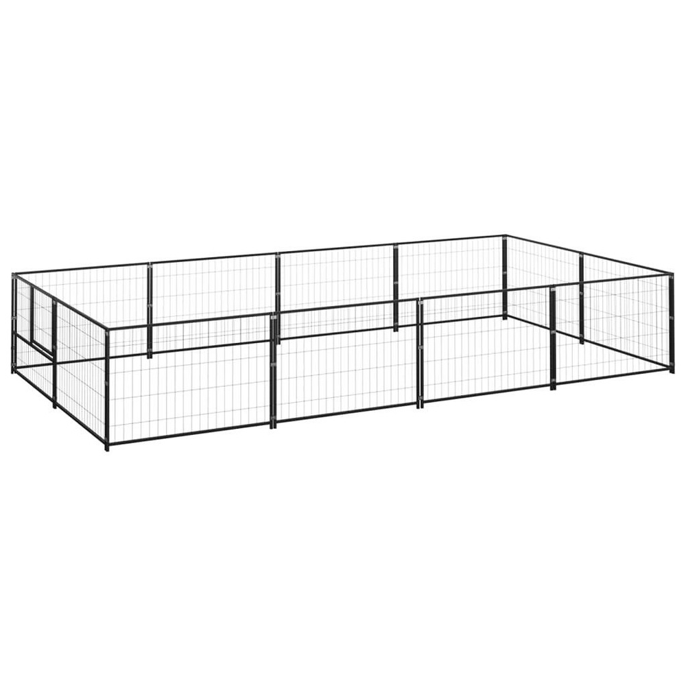 Chenil extérieur cage enclos parc animaux chien noir 8 m² acier