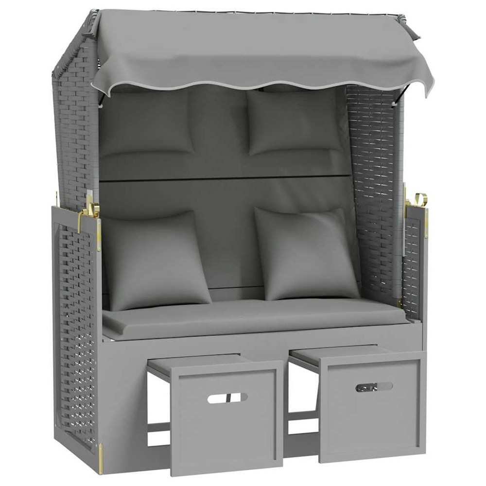 Strandkorb avec coussins résine tressée et bois solide gris