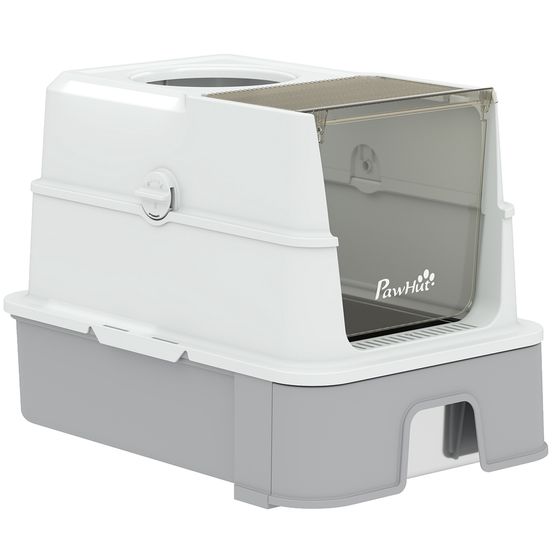 Bac à litière pour chat gris acier inoxydable pp 60x40x45 cm fermé tiroir coulissant
