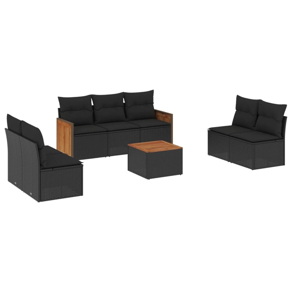 Salon de jardin 8 pcs avec coussins noir résine tressée