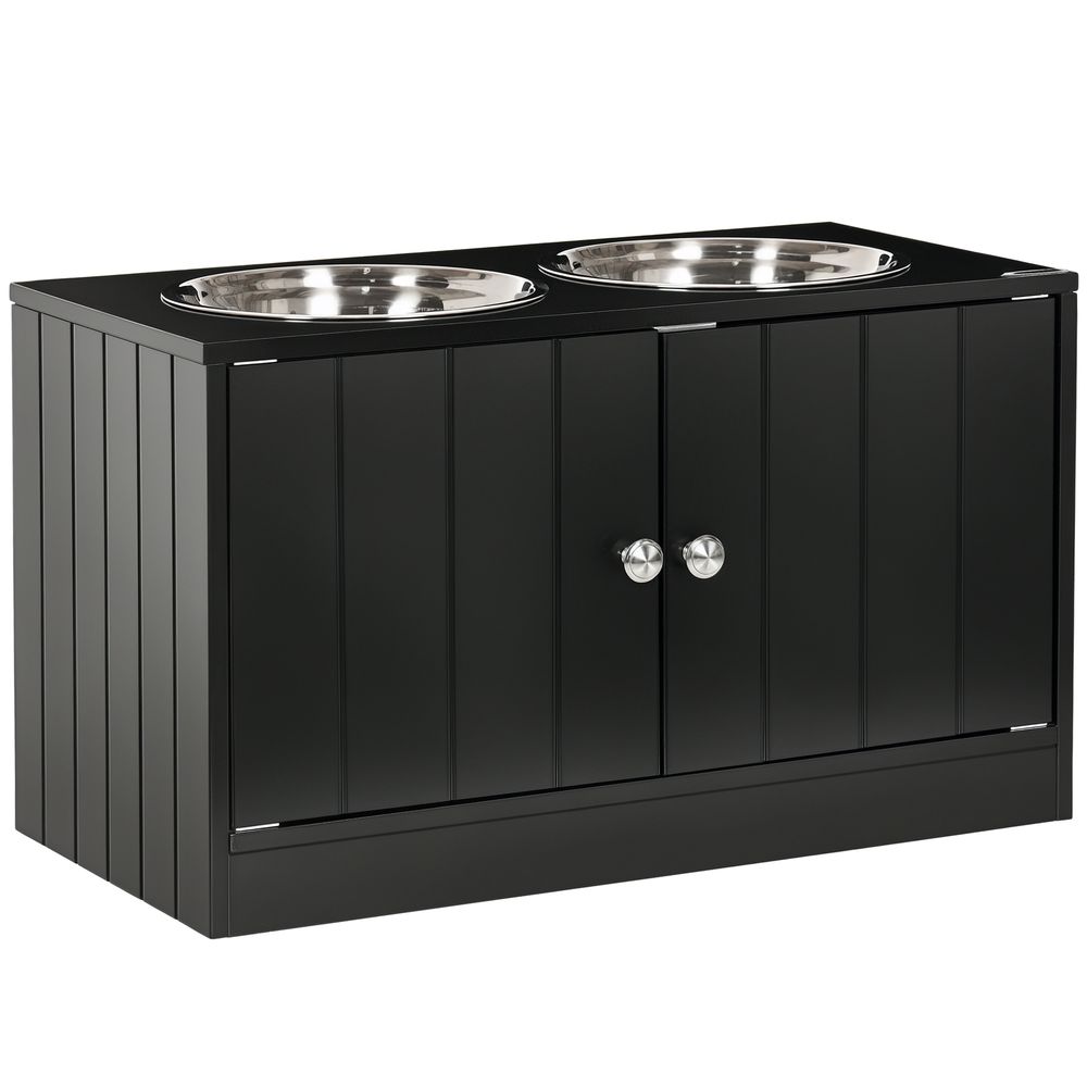 Porte-gamelles surélevé inox et mdf grand chien avec meuble rangement 60x30x35cm noir - comfortxl outdoor living