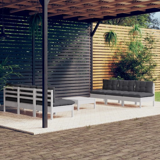 Salon de jardin 7 pcs avec coussins anthracite bois de pin