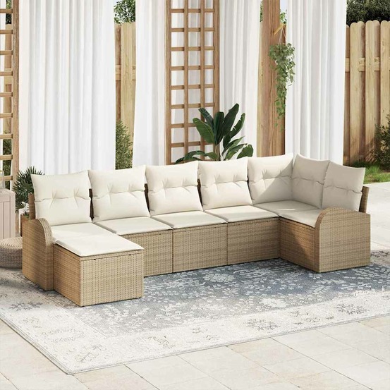 Ensemble de canapé de jardin 7 pcs beige poly rotin