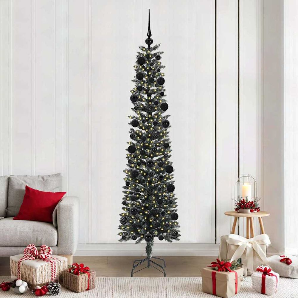 Sapin de noël conique lumineux 210 cm, kit de décoration complet avec 300 led & boules