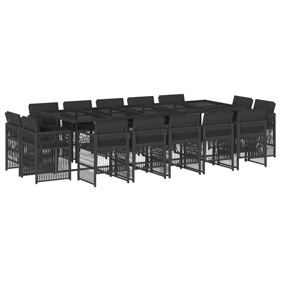 Ensemble à manger de jardin 15 pcs coussins noir résine tressée