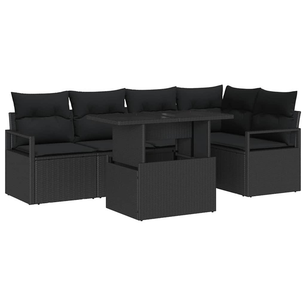 Ensemble de canapé de jardin avec coussin 6 pcs noir polyrotin