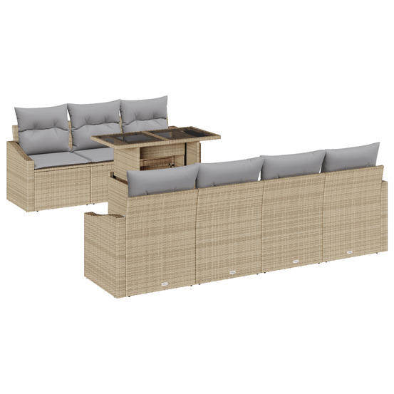 Ensemble de canapé de jardin 8 pièces avec coussins beige en poly rotin