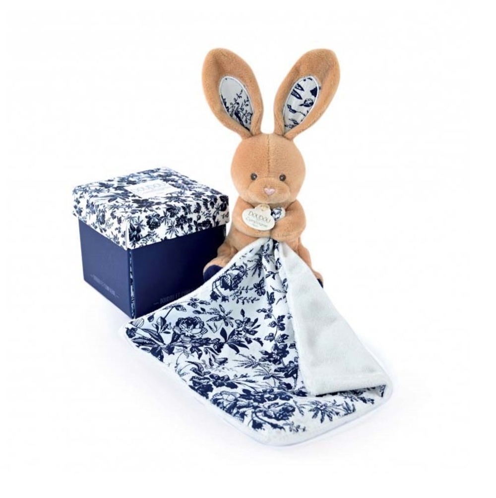 Doudou pantin lapin bleu marine