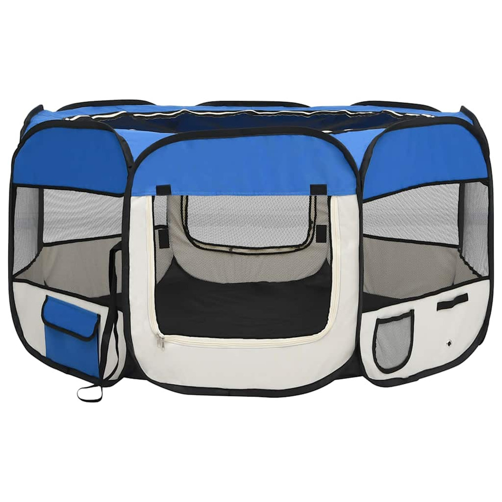 Parc pliable pour chien avec sac de transport bleu 125x125x61cm