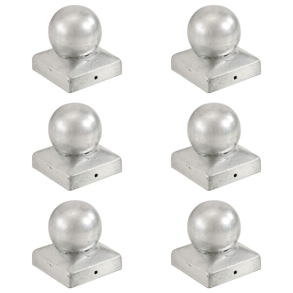 Bouchons de poteau 6 pcs globe final métal galvanisé 71x71 mm