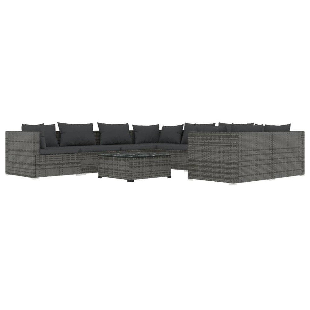 Salon de jardin meuble d'extérieur ensemble de mobilier 9 pièces avec coussins résine tressée gris