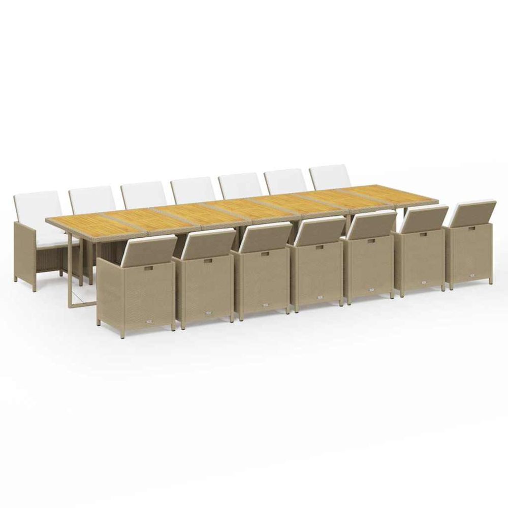 Ensemble à manger de jardin et coussins 15 pcs beige