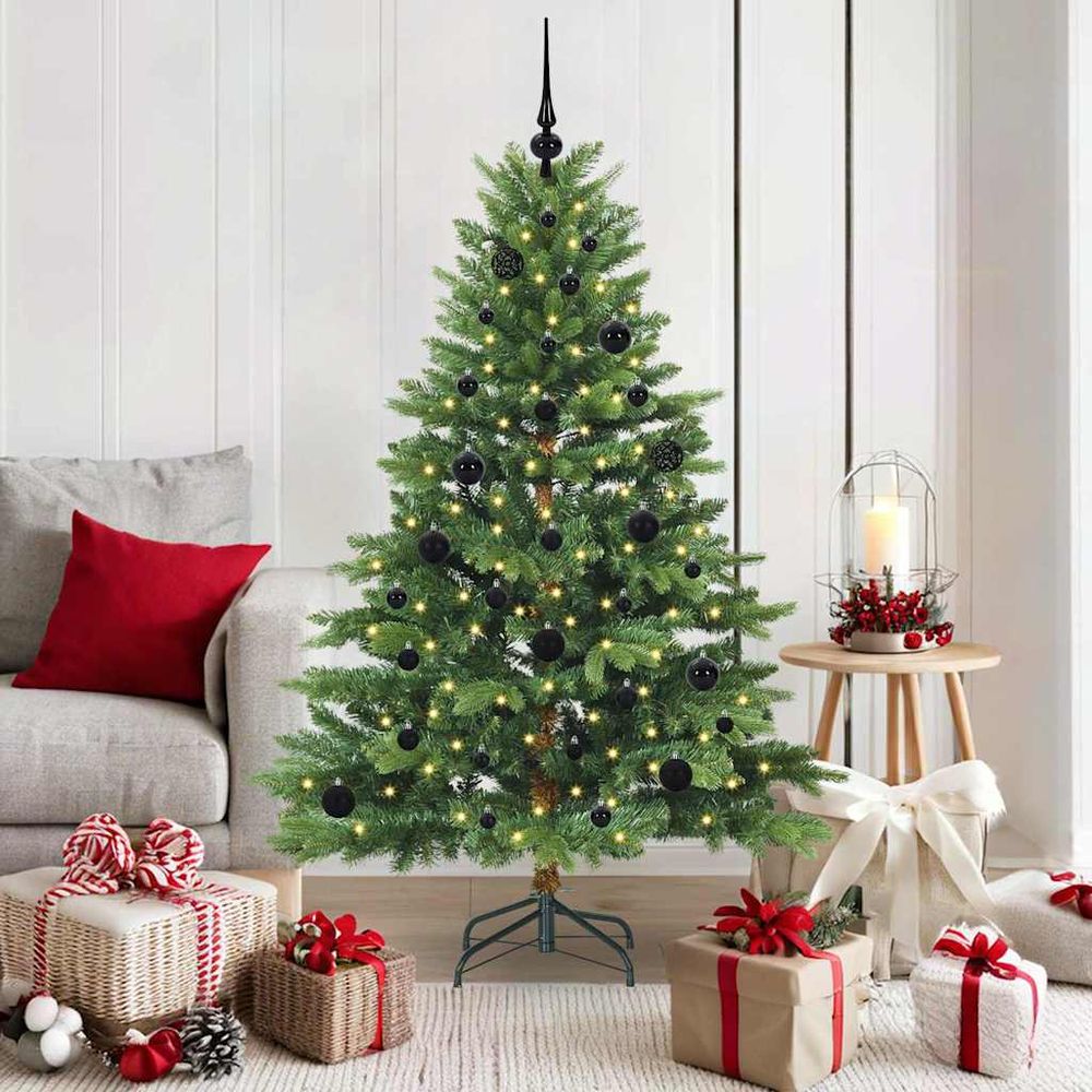Arbre de noël artificiel 1.5m pe/pvc, décoré avec 150 lumières et cimier