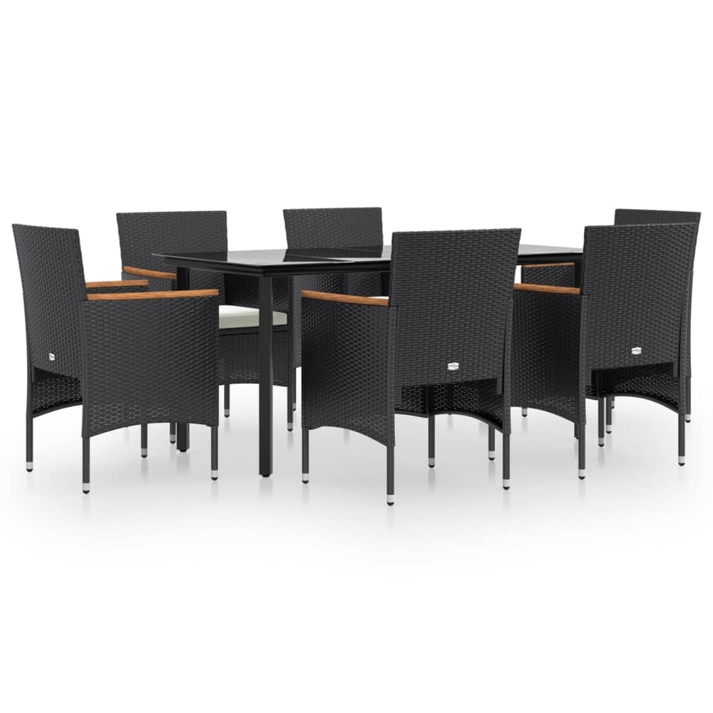 Ensemble à manger de jardin avec coussins 7 pcs noir