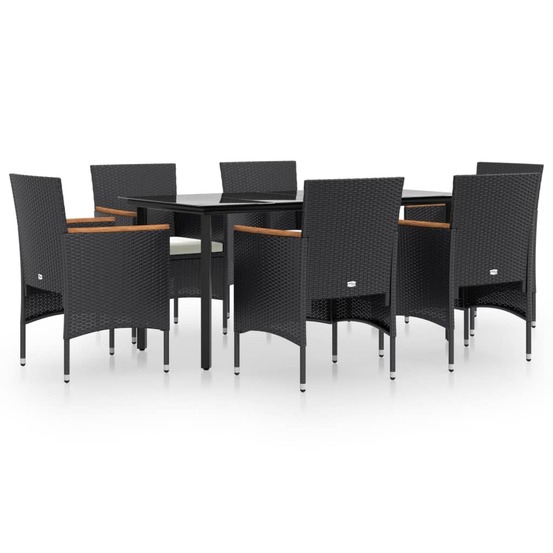 Ensemble à manger de jardin avec coussins 7 pcs noir