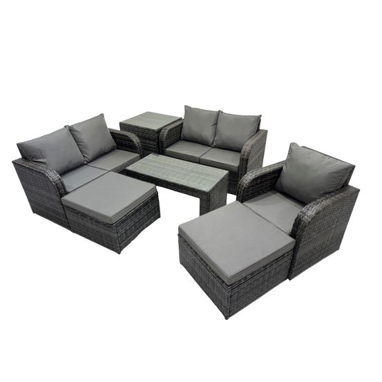 7 pcs ensembles de salon de jardin avec table d'appoint 2 grand tabourets gris foncé mixte