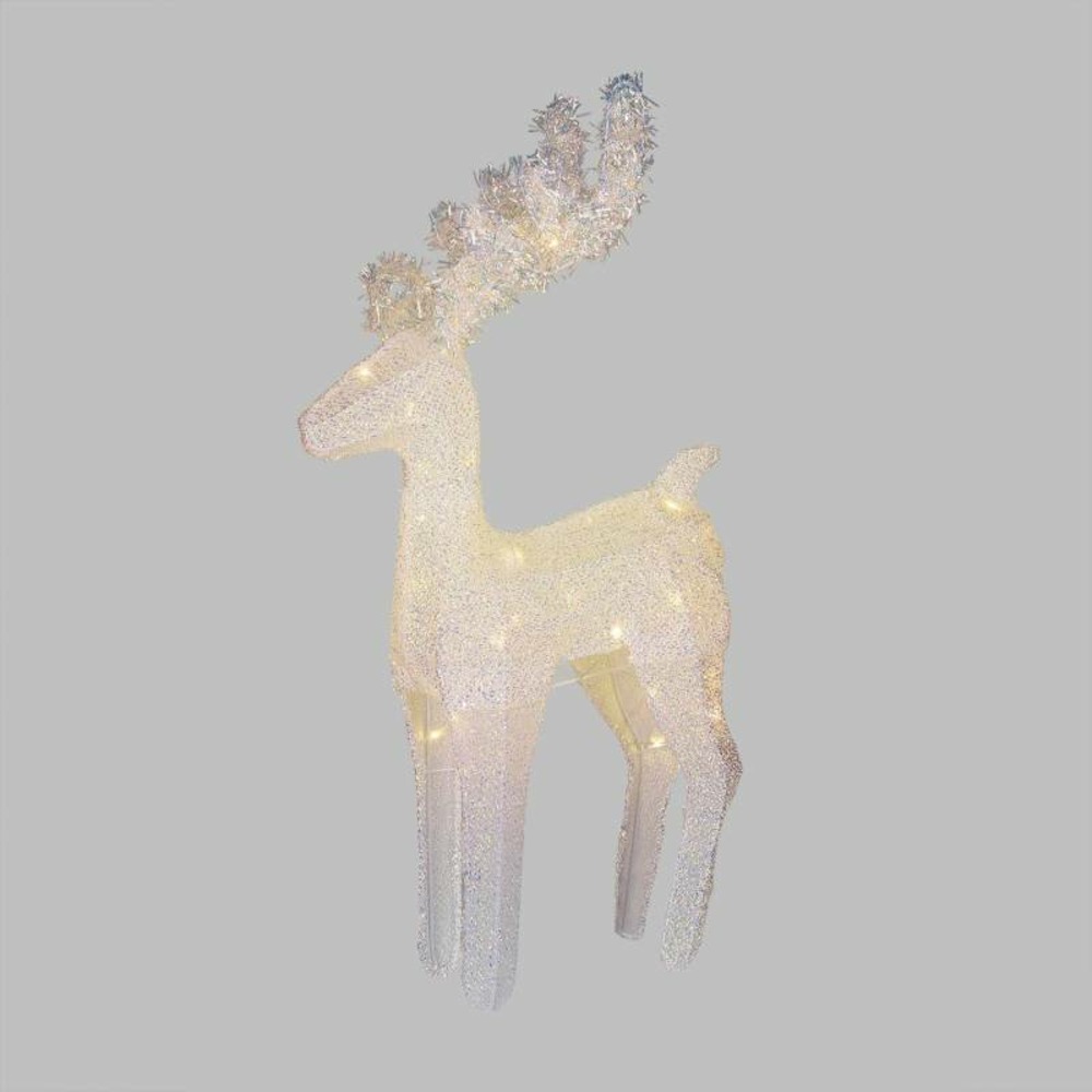 Renne de noël pailleté 3d h58cm led blanc chaud à piles timer