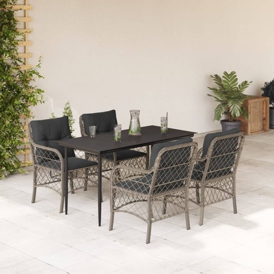 Ensemble à manger de jardin et coussins 5 pcs gris clair rotin