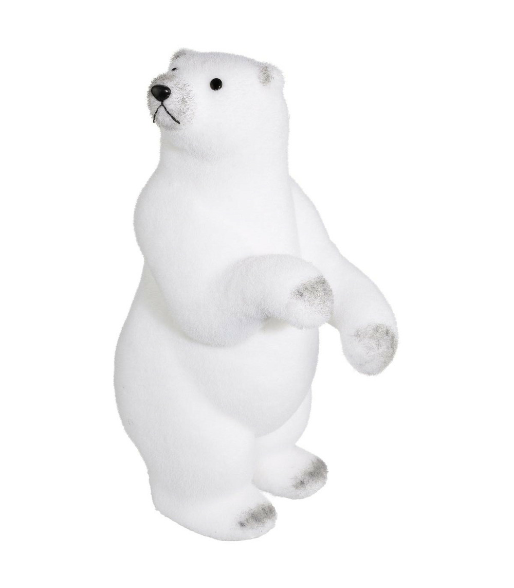 Déco de noël ours blanc debout floqué blanc h 50 cm