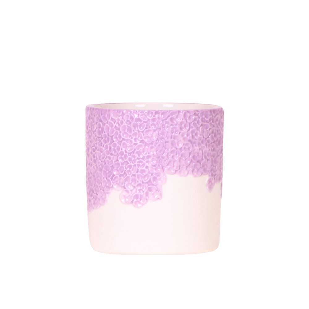 Cache-pot céramique en relief floral - courbes douces et coloris tendres - pot de 9cm - lilas