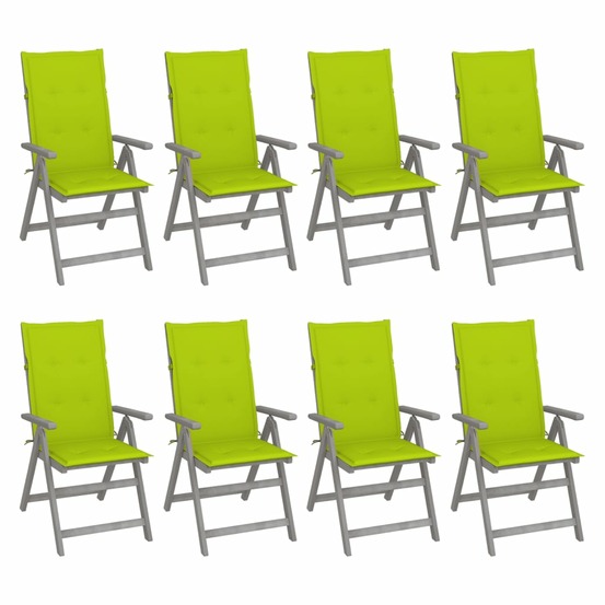 Chaises inclinables de jardin et coussins lot de 8 gris acacia