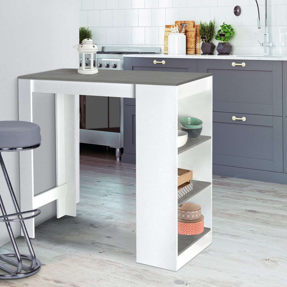 Table de bar barth 2 à 4 personnes bois blanc plateau effet béton