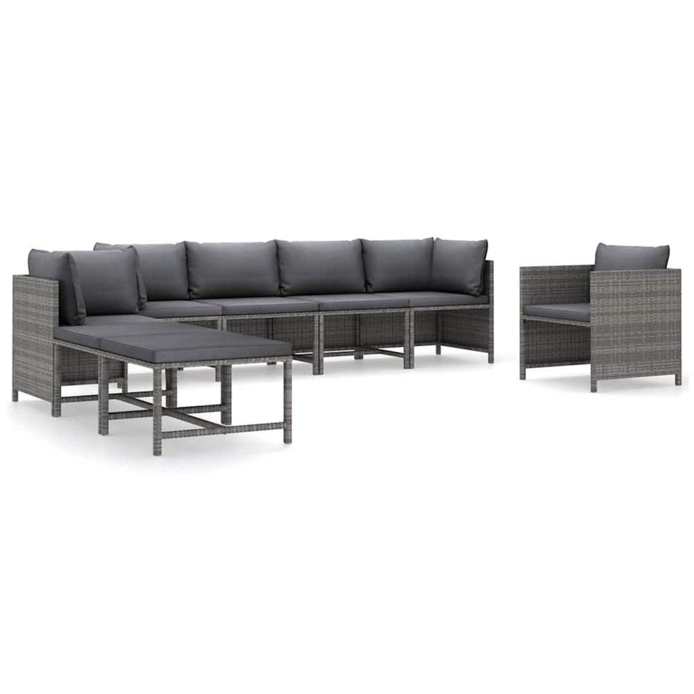 Salon de jardin 8 pcs avec coussins résine tressée gris